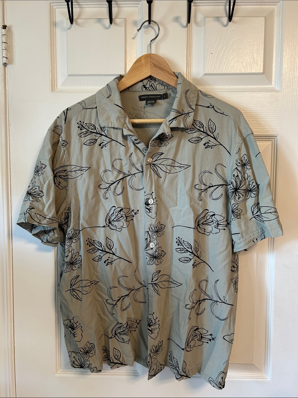 French Connection Sage Green Short-Sleeve Floral Button-Down Shirt